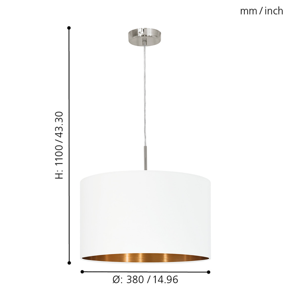 Pendelleuchte Pasteri I - Webstoff / Stahl - 1-flammig - Weiß - Durchmesser: 38 cm