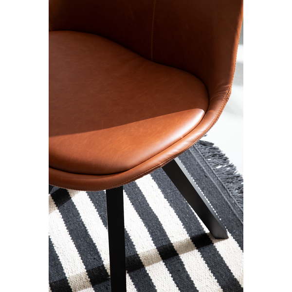 Polsterstuhl ALEDAS Kunstleder - Kunstleder / Gummibaum massiv - Cognac / Schwarz - 2er Set