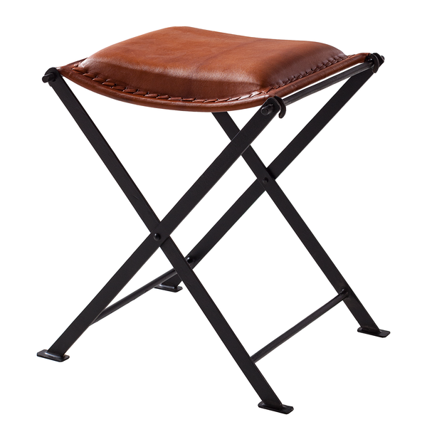 Hocker Nita Echtleder - Echtleder / Metall - Cognac / Schwarz