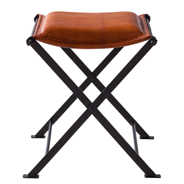 Hocker Nita Echtleder - Echtleder / Metall - Cognac / Schwarz