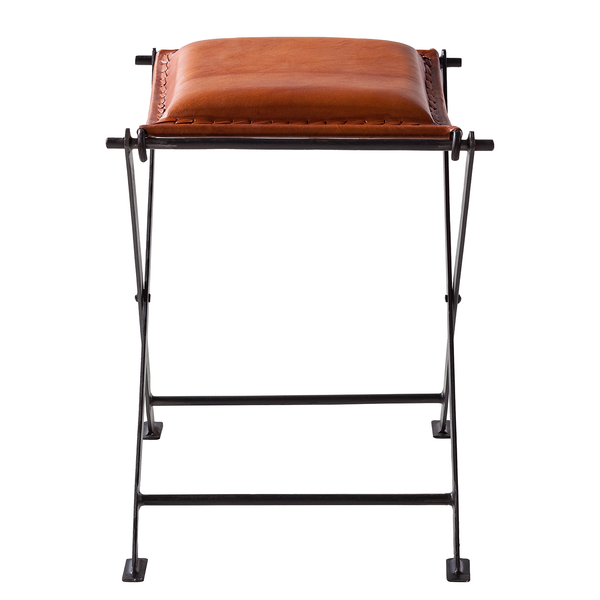 Hocker Nita Echtleder - Echtleder / Metall - Cognac / Schwarz