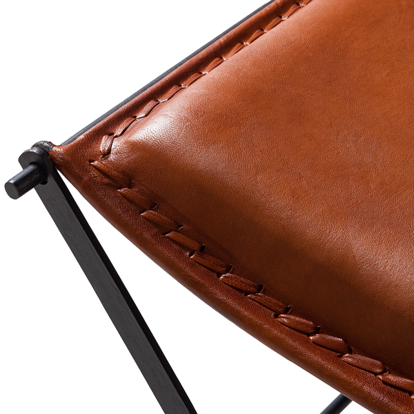 Hocker Nita Echtleder - Echtleder / Metall - Cognac / Schwarz