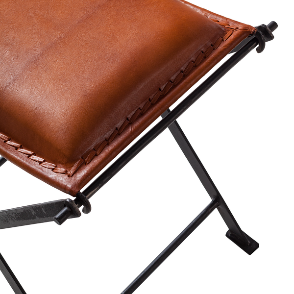 Hocker Nita Echtleder - Echtleder / Metall - Cognac / Schwarz