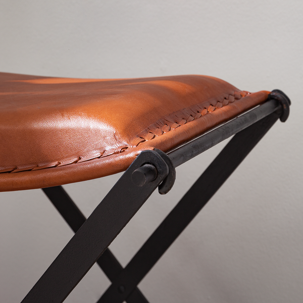 Hocker Nita Echtleder - Echtleder / Metall - Cognac / Schwarz