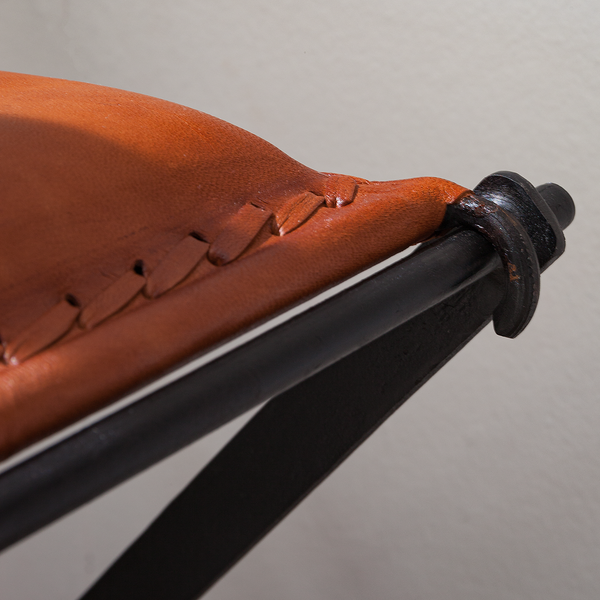 Hocker Nita Echtleder - Echtleder / Metall - Cognac / Schwarz