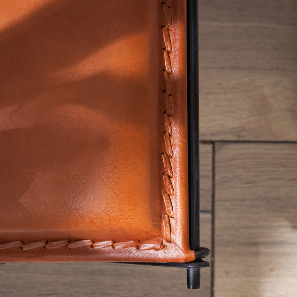 Hocker Nita Echtleder - Echtleder / Metall - Cognac / Schwarz