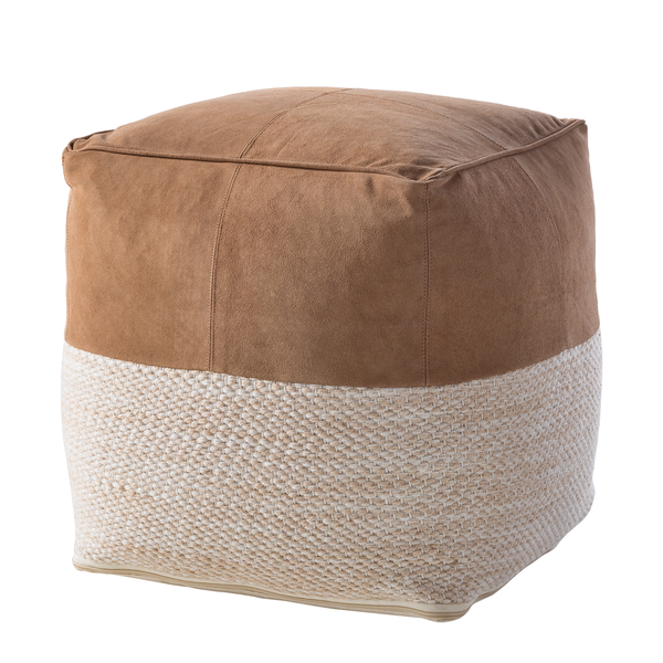 Pouf Maihar I - Echtleder / Webstoff - Braun / Beige