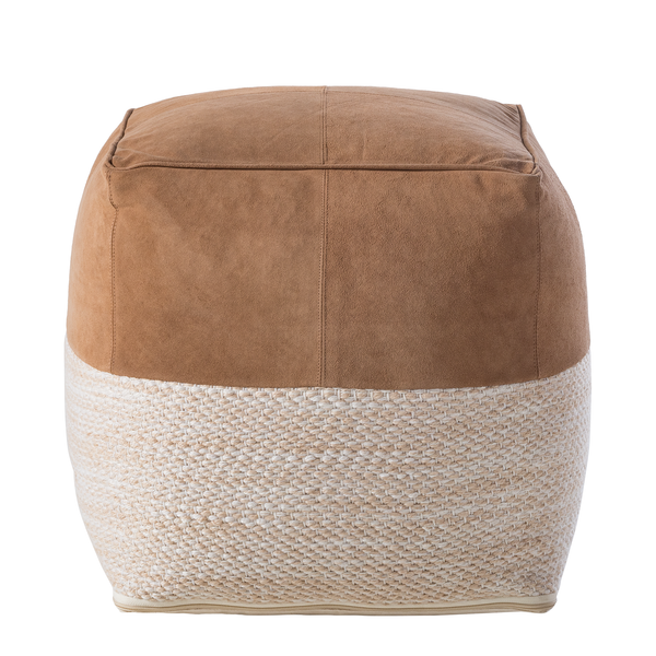 Pouf Maihar I - Echtleder / Webstoff - Braun / Beige