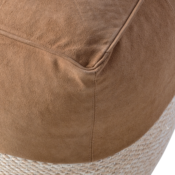 Pouf Maihar I - Echtleder / Webstoff - Braun / Beige