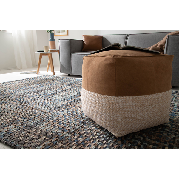 Pouf Maihar I - Echtleder / Webstoff - Braun / Beige