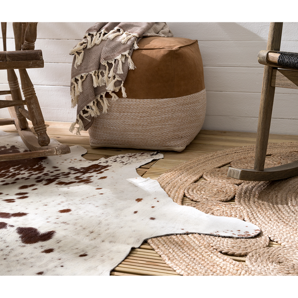 Pouf Maihar I - Echtleder / Webstoff - Braun / Beige