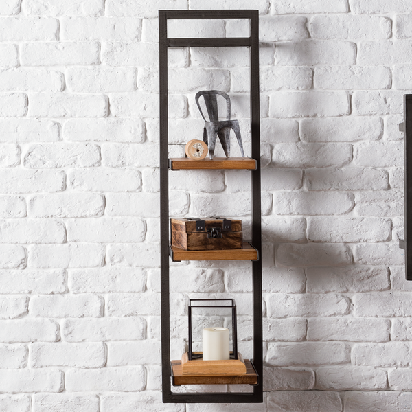 Wandregal MANCHESTER - Akazie massiv / Metall - Akazie / Anthrazit - 22 x 85 cm