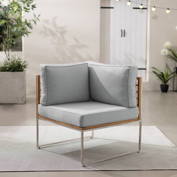 Loungeecke TEAKLINE - Webstoff / Teak massiv - Hellgrau