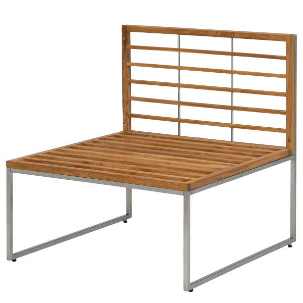 Loungesessel TEAKLINE - Webstoff / Teak massiv - Hellgrau