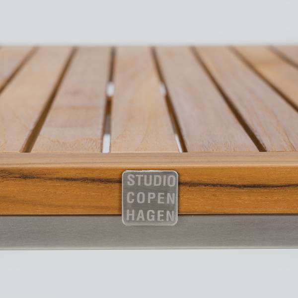 Loungehocker TEAKLINE - Webstoff / Teak massiv - Hellgrau