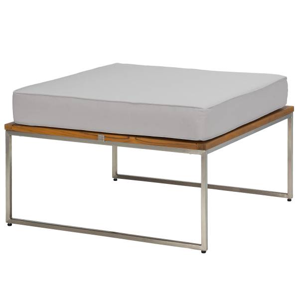 Loungehocker TEAKLINE - Webstoff / Teak massiv - Hellgrau