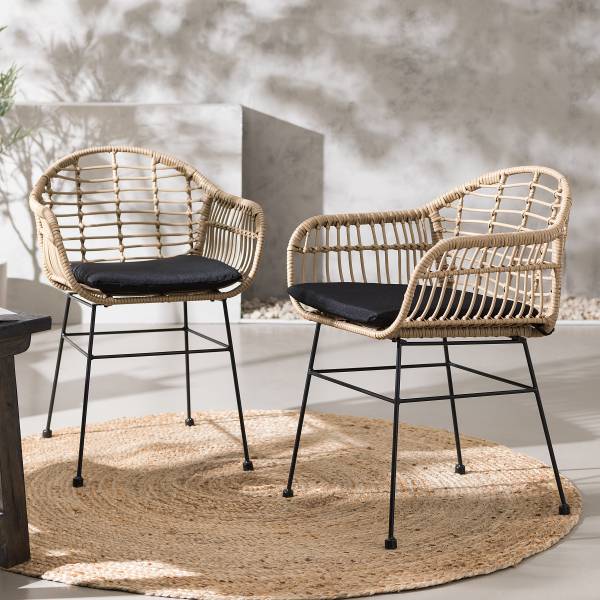 Gartenstuhl KALO 2er-Set - Polyrattan / Stahl - Braun