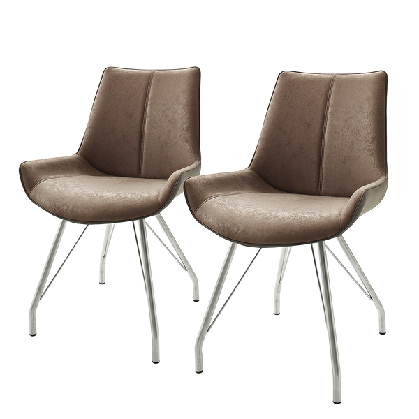 Polsterstuhl Saval (2er-Set) - Kunstleder / Edelstahl - Cappuccino