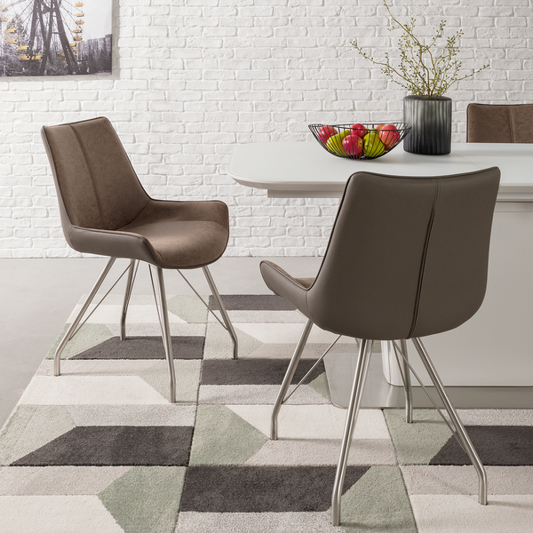 Polsterstuhl Saval (2er-Set) - Kunstleder / Edelstahl - Cappuccino