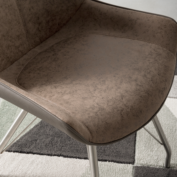 Polsterstuhl Saval (2er-Set) - Kunstleder / Edelstahl - Cappuccino