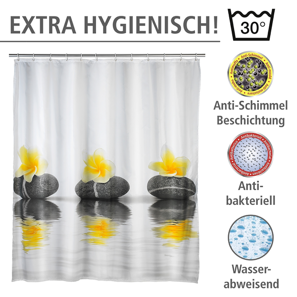 Duschvorhang Stones Flower - Kunstfaser - Creme / Grau