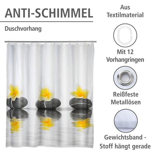 Duschvorhang Stones Flower - Kunstfaser - Creme / Grau