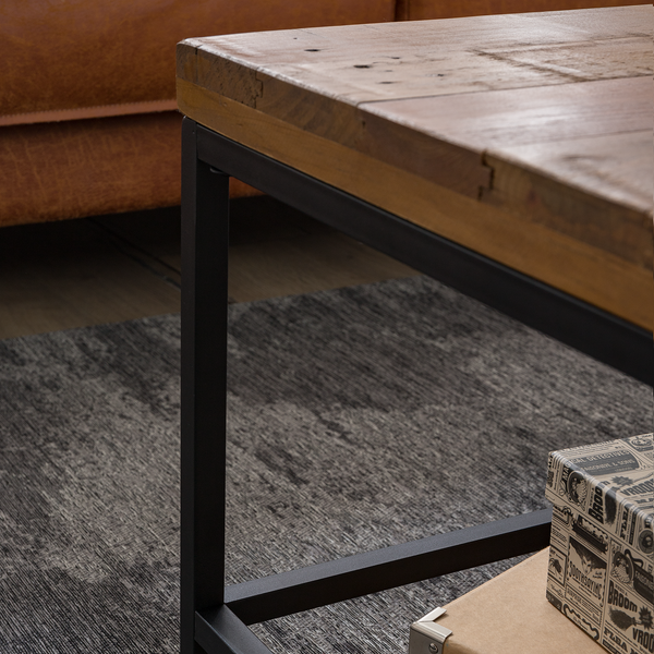 Couchtisch GRASBY - Pinie massiv / Metall - Pinie Dunkel / Schwarz - Höhe: 45 cm