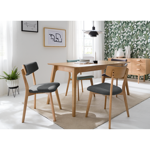 Esszimmerstuhl COLSON - Webstoff / Gummibaum massiv - Dunkelgrau - 2er Set