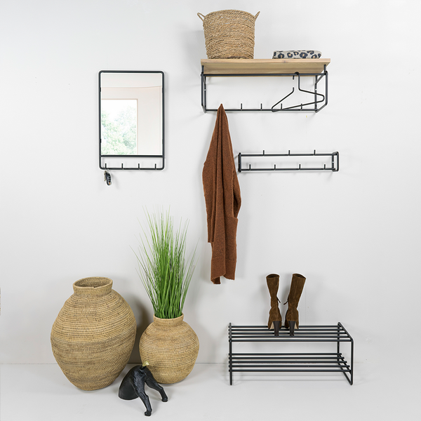Wandgarderobe Opp III - Eiche massiv / Metall  - Eiche / Schwarz
