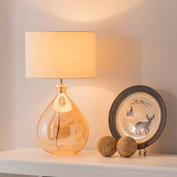 Tischleuchte Loster - Mischgewebe / Sicherheitsglas - 1-flammig - Beige