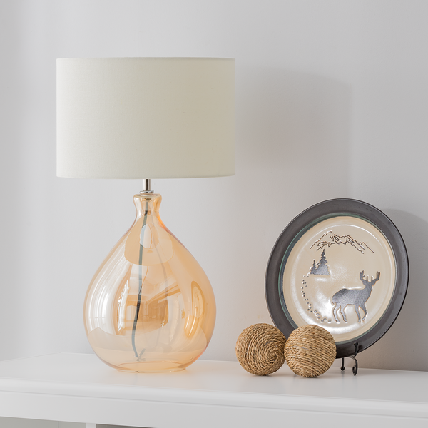 Tischleuchte Loster - Mischgewebe / Sicherheitsglas - 1-flammig - Beige