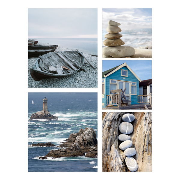 Bild Norden (5-teilig) - Blau - Holz teilmassiv - 60 x 80 x 2.5 cm