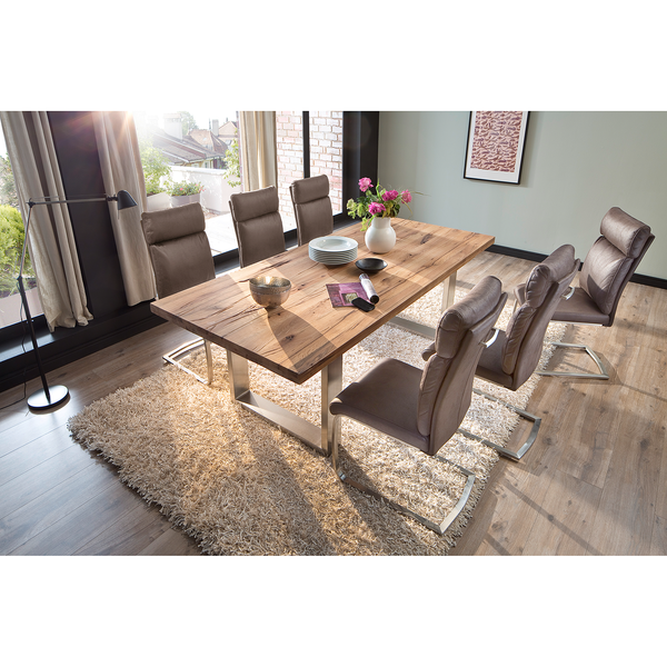 Freischwinger Sarena (2er-Set) - Microfaser / Edelstahl - Silber - Antikbraun