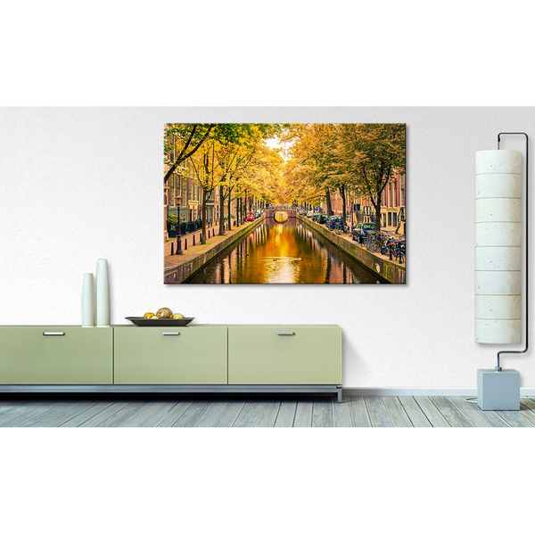 Bild Autumn In Amsterdam - Multicolor - Mischgewebe - Kiefer - 120 x 80 x 2 cm