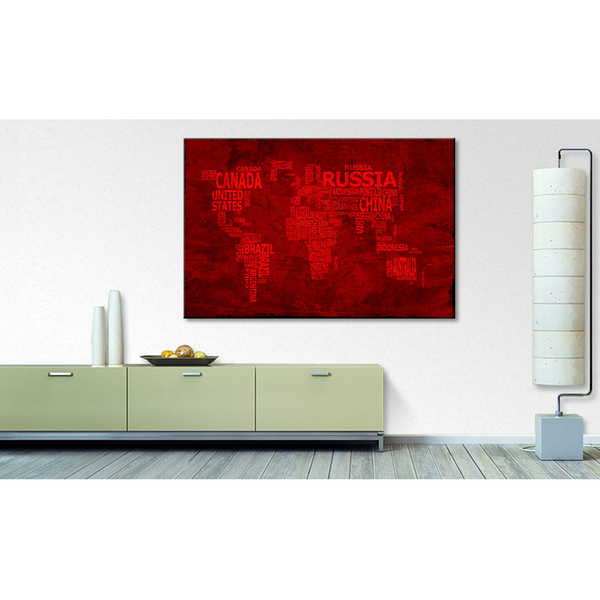 Bild Weltkarte Nr18 - Rot - Mischgewebe - Kiefer - 120 x 80 x 2 cm