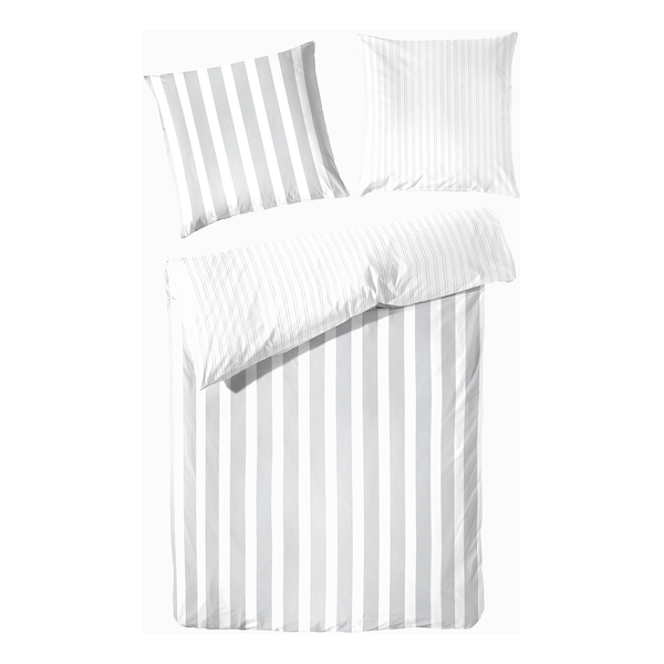 Perkal-Bettwäsche Smood flat stripe - Baumwollstoff - Kies - 155 x 220 cm + Kissen 80 x 80 cm