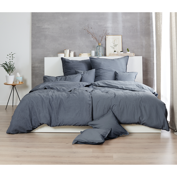Renforce-Bettwäsche Stonewashed Pure - Baumwolle - Grau - 135 x 200 cm + Kissen 80 x 80 cm - 2-teilig