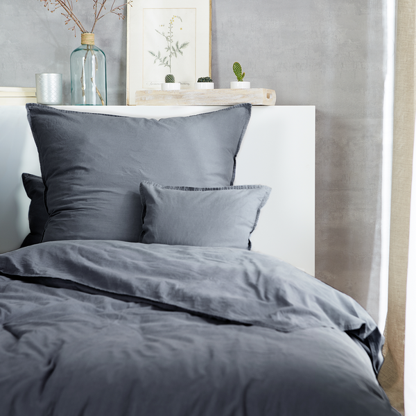 Renforce-Bettwäsche Stonewashed Pure - Baumwolle - Grau - 135 x 200 cm + Kissen 80 x 80 cm - 2-teilig