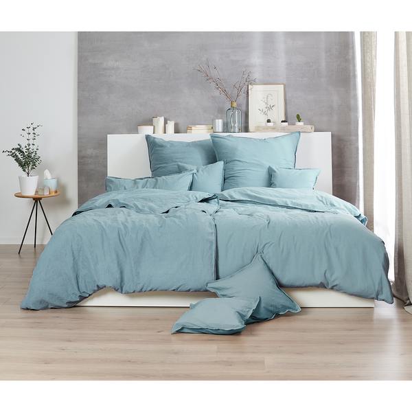 Renforce-Bettwäsche Stonewashed Pure - Baumwolle - Mintgrau - 135 x 200 cm + Kissen 80 x 80 cm - 2-teilig