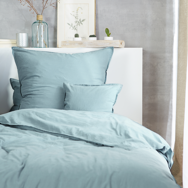 Renforce-Bettwäsche Stonewashed Pure - Baumwolle - Mintgrau - 135 x 200 cm + Kissen 80 x 80 cm - 2-teilig