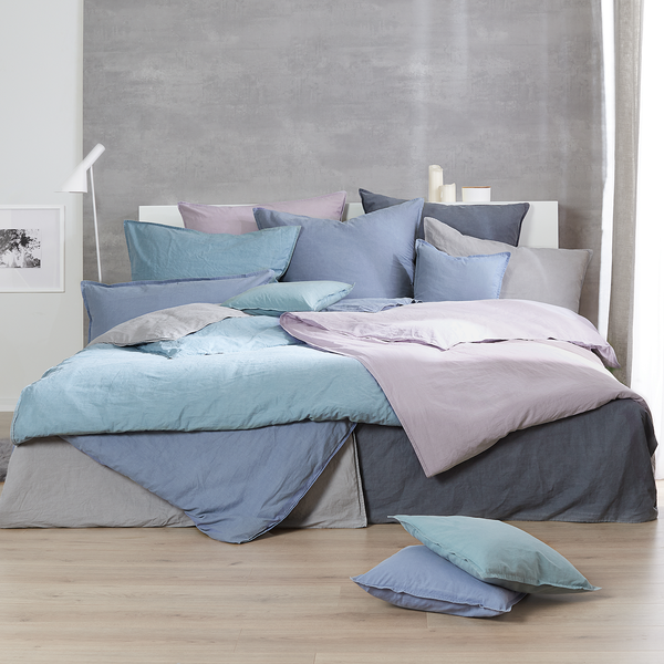 Renforce-Bettwäsche Stonewashed Pure - Baumwolle - Matt Hellblau - 155 x 220 cm + Kissen 80 x 80 cm - 2-teilig