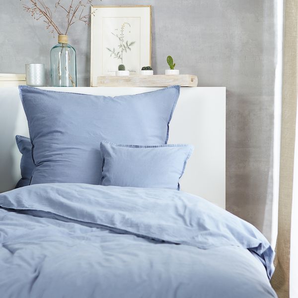 Renforce-Bettwäsche Stonewashed Pure - Baumwolle - Matt Hellblau - 135 x 200 cm + Kissen 80 x 80 cm - 2-teilig