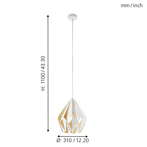 Pendelleuchte Carlton I - Stahl  - 1-flammig - Weiß / Gold - Durchmesser: 31 cm