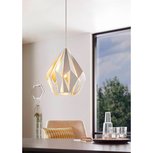 Pendelleuchte Carlton I - Stahl  - 1-flammig - Weiß / Gold - Durchmesser: 31 cm