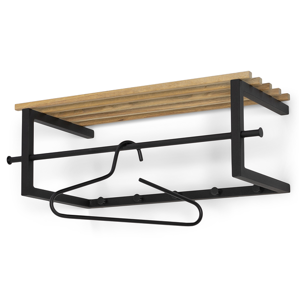 Wandgarderobe Norton I - Massivholz Eiche / Stahl - Schwarz / Eiche