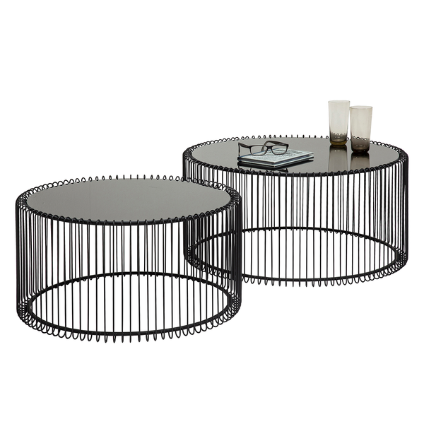 Couchtisch Wire (2er-Set) - Glas / Stahl - Schwarz