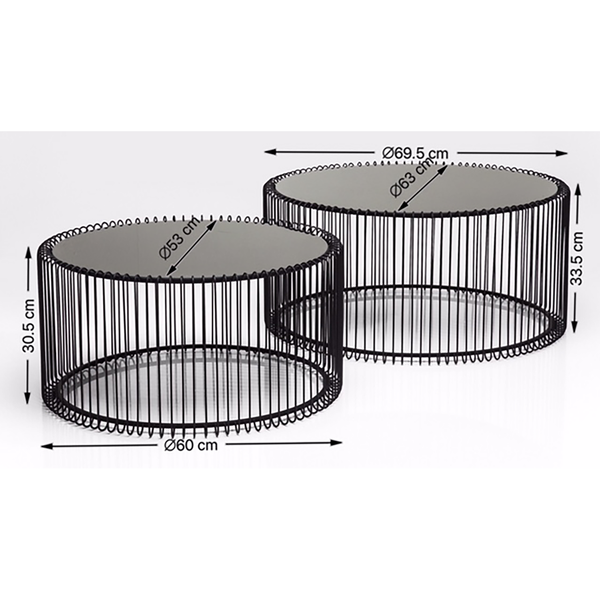 Couchtisch Wire (2er-Set) - Glas / Stahl - Schwarz