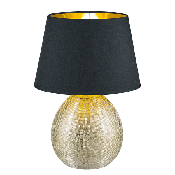 Tischleuchte Luxor II - Baumwollstoff / Keramik - 1-flammig - Schwarz / Messing