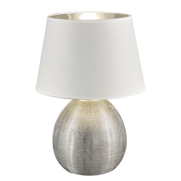 Tischleuchte Luxor II - Baumwollstoff / Keramik - 1-flammig - Weiß / Silber