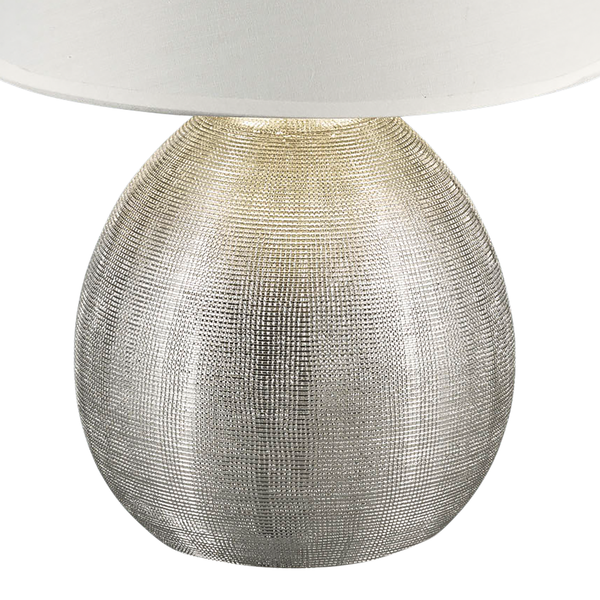 Tischleuchte Luxor II - Baumwollstoff / Keramik - 1-flammig - Weiß / Silber